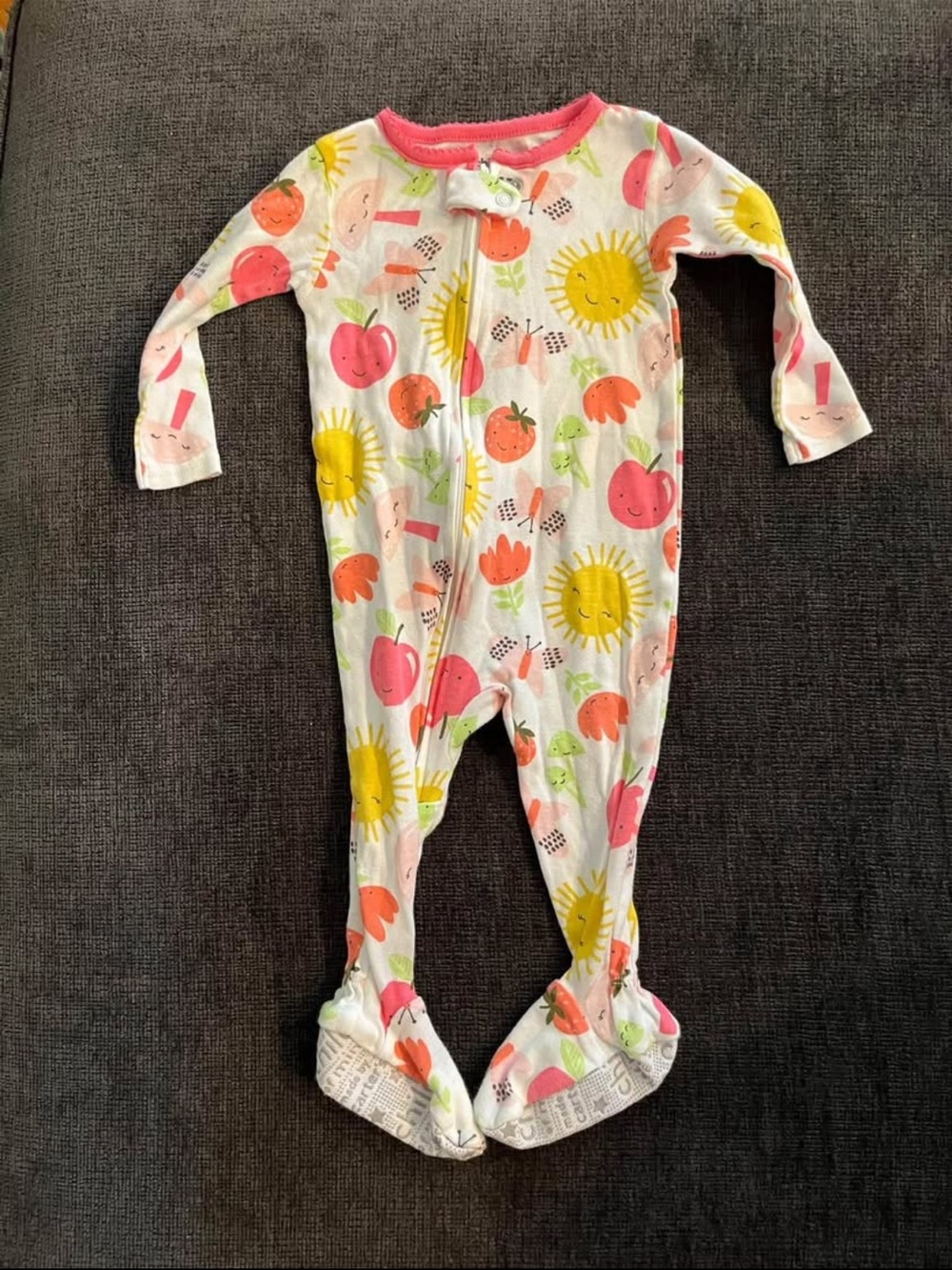 Pink Fruit & Sunshine Footed One-Piece Pajamas for Kids